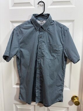 Eddie Bauer Short-Sleeve Gingham Button-Down Shirt in Blue